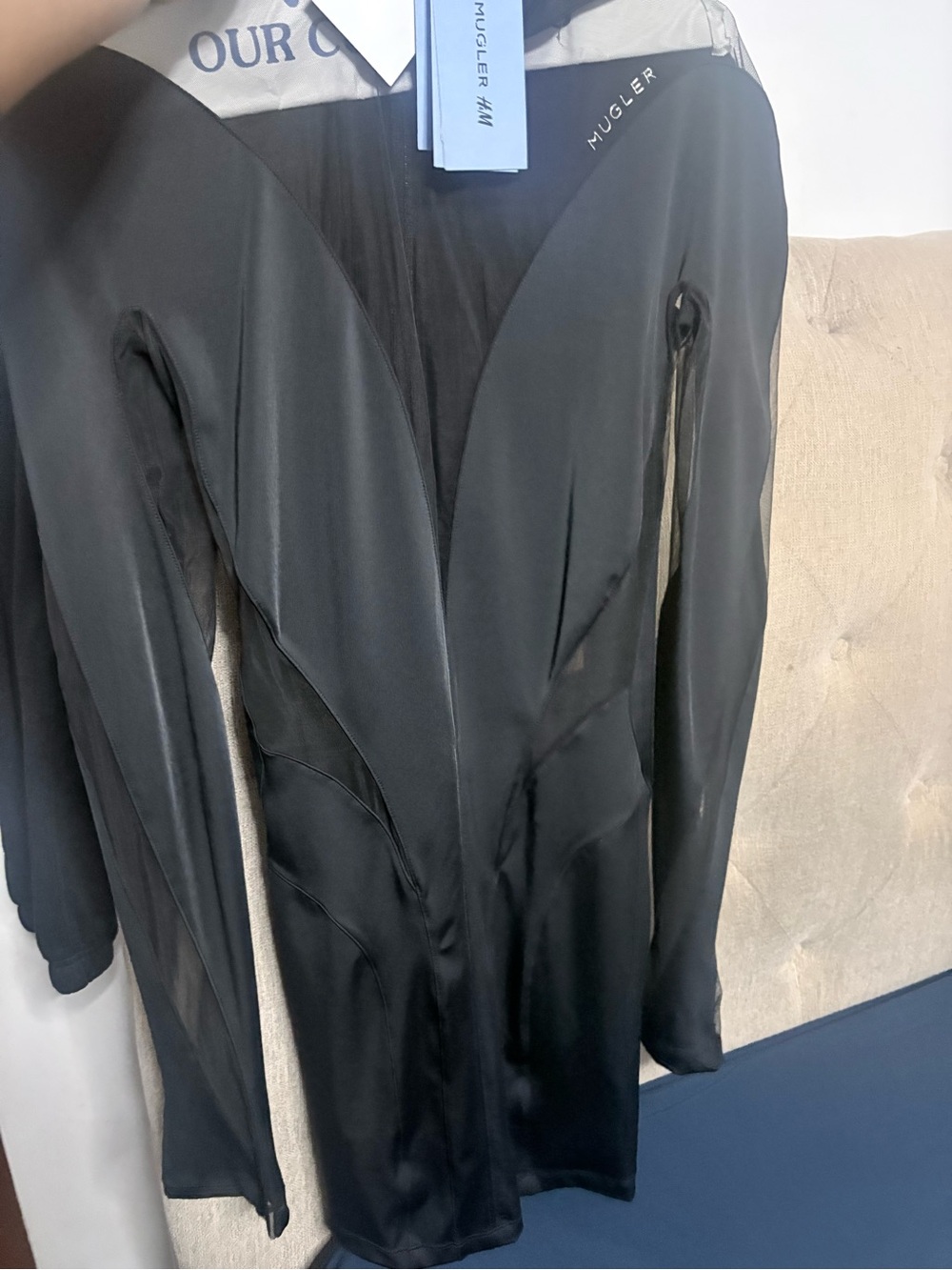 Mugler Black Sheer-Panel Long Sleeve Blazer Jacket